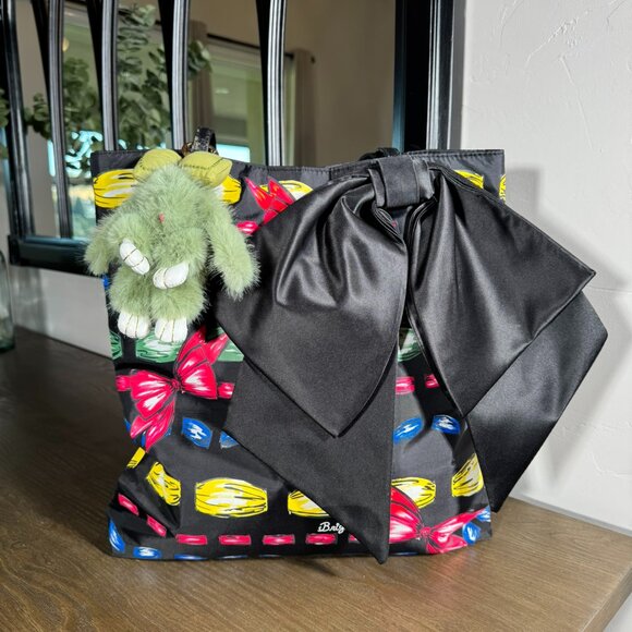 Brighton Take A Beau Black Multi-Color Bow Print Tote with Satin Bow - Picture 1 of 7